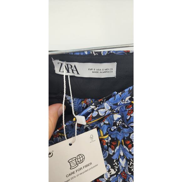 New NWT Zara Blue Floral Casual Pants Straight Leg Pant Bloggers Favorite Small - Picture 11 of 12